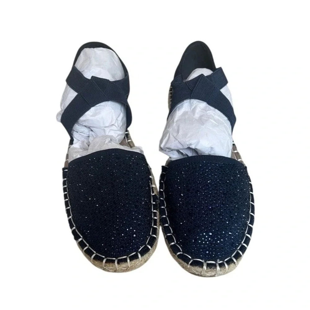 Kenneth Cole Reaction Navy Blue Rhinestone Espadrille‎ Flats Elastic Strap Shoes